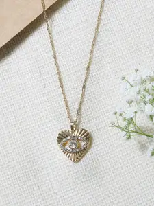 ToniQ Gold-Toned & White Gold-Plated Evil Eye Heart Shape Pendant Necklace