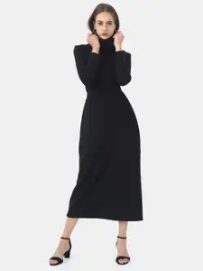 STYL CO. Women Black Cotton A-Line Midi Dress