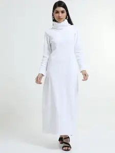 STYL CO. Women White Solid Cotton Maxi Dress