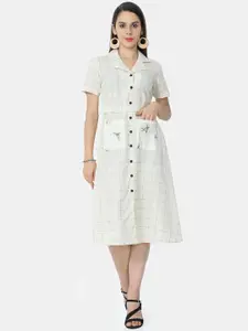 STYL CO. STYL CO Off White Checked Shirt Dress