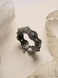 TEEJH Women Silver-Toned & White Brass Oxidised Bangle-Style Bracelet