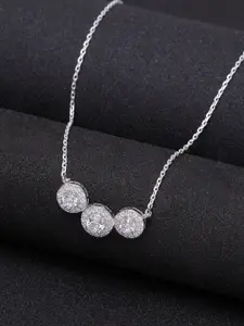 Clara Rhodium-Plated Silver-Toned White CZ-Studded Pendant With Chain