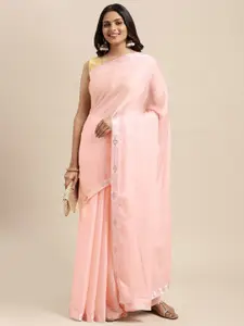Sugathari Pink Embellished Beads and Stones Saree