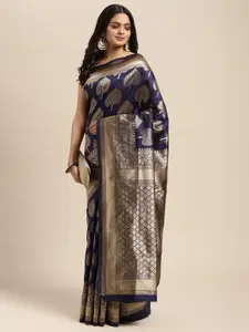 Sugathari Navy Blue Woven Design Silk Blend Banarasi Saree