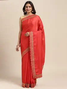 Sugathari Red Embellished Embroidered Saree