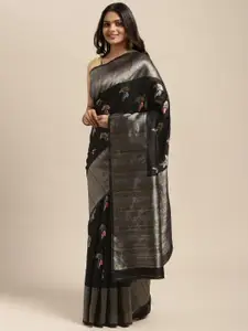 Sugathari Black & Gold-Toned Woven Design Silk Blend Banarasi Saree