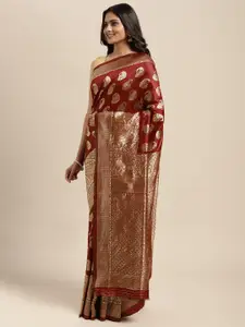 Sugathari Maroon Woven Design Silk Blend Banarasi Saree