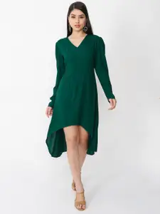 STYL CO. Green Solid High Low A-Line Dress