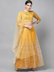 DIVASTRI Yellow Semi-Stitched Lehenga & Unstitched Blouse With Dupatta