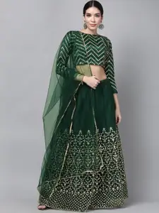 DIVASTRI Green Thread Work Semi-Stitched Lehenga & Unstitched Blouse With Dupatta