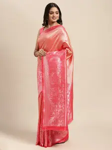 Sugathari Peach-Coloured & Pink Woven Design Silk Blend Banarasi Saree