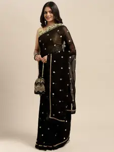 Sugathari Black Embellished Embroidered Saree