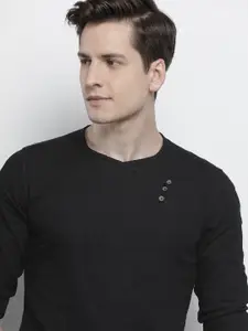 The Indian Garage Co Men Black Solid Angrakha Straight Kurta