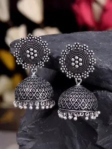 Saraf RS Jewellery Silver-Toned Dome Shaped Jhumkas Earrings