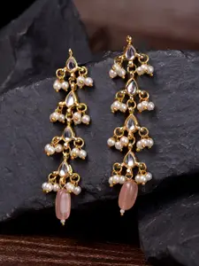 Saraf RS Jewellery Gold-Toned Teardrop Shaped Jhumkas Earrings