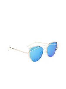 Ted Smith Women Blue Lens & Gold-Toned Browline Sunglasses with Polarised Lens