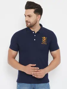 THE MILLION CLUB Men Navy Blue & Yellow Solid Polo CollarT-shirt