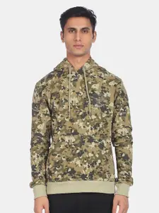 Aeropostale Men Olive Green & Beige Camouflage Printed Sweatshirt