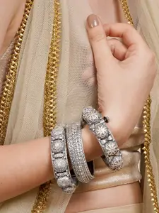 TEEJH Set Of 3 Silver Plated Oxidised Bangle-Style Bracelet