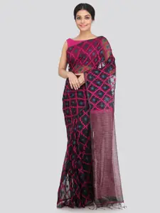 PinkLoom Purple & Blue Woven Design Silk Blend Saree