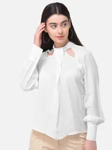 Woods Women White Comfort Semi Sheer Casual Shirt