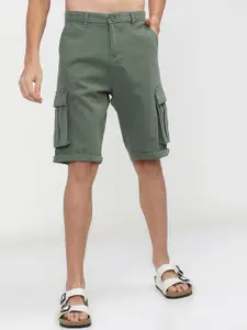 HIGHLANDER Men Olive Green Slim Fit High-Rise Cargo Shorts
