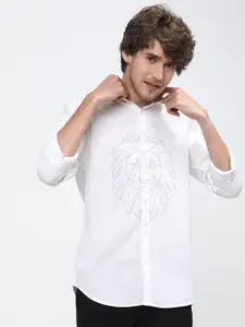 HIGHLANDER Men White Slim Fit Animal Printed Casual Shirt