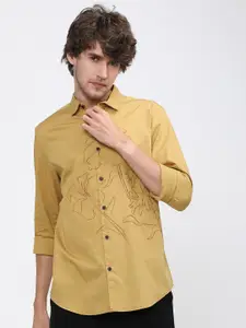 HIGHLANDER Men Yellow Printed Slim Fit Casual Shirt