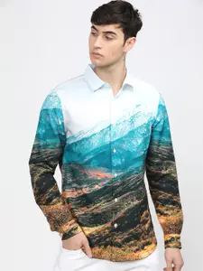 HIGHLANDER Men White Slim Fit Printed Casual Shirt