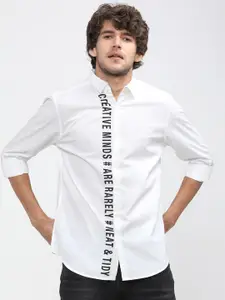 HIGHLANDER Men White Slim Fit Printed Casual Shirt
