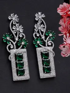 KARATCART Green & Silver-Toned & Plated CZ Studded Classic Drop Earrings
