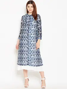 Be Indi Blue Ethnic Motifs Printed Georgette A-Line Midi Dress