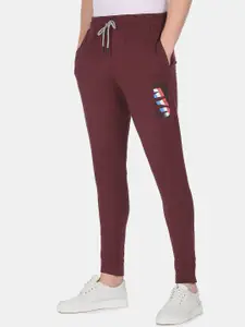 Arrow Sport Men Maroon & White Solid Straight Fit Pure Cotton Joggers