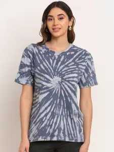 Ennoble Women Grey & White Tie and Dye Dyed Loose T-shirt
