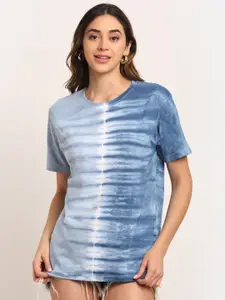 Ennoble Women Multicoloured Striped Raw Edge Loose T-shirt