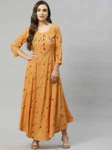 HIGHLIGHT FASHION EXPORT Mustard Yellow Floral A-Line Maxi Dress