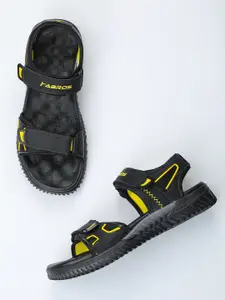 ABROS Men Black & Yellow Printed Rubber Sports Sandals