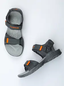 ABROS Men Grey & Orange Printed Rubber Sports Sandals