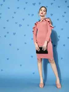 Miss Chase Women Pretty Pink Solid Ruffled Dress