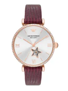 Emporio Armani Women Silver Embellished Leather Straps Analogue Watch AR60044