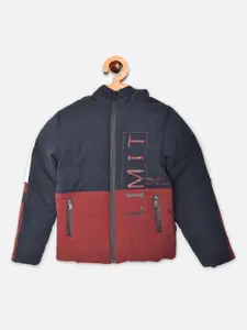 Crimsoune Club Boys Blue & Red Colourblocked Padded Jacket with Patchwork