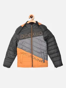 Crimsoune Club Boys Grey & Orange Colourblocked Padded Jacket