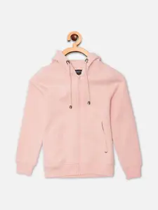 Crimsoune Club Girls Peach-Coloured Hooded Sweatshirt