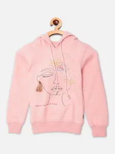 Crimsoune Club Girls Pink Printed Hooded Sweatshirt
