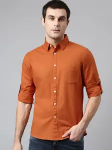 Dennis Lingo Men Rust Comfort Slim Fit Casual Shirt