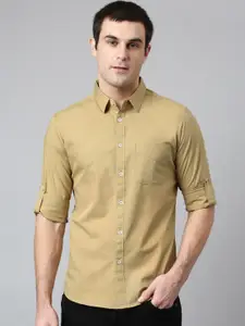 Dennis Lingo Men Khaki Comfort Slim Fit Casual Shirt