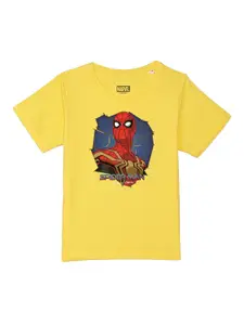 Marvel by Wear Your Mind Marvel by Wear Your Mind Boys Yellow Spider-Man Printed Pure Cotton T-shirt
