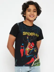 Marvel by Wear Your Mind Boys Black Spiderman Printed Raw Edge T-shirt
