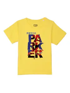 Marvel by Wear Your Mind Marvel by Wear Your Mind Boys Yellow Printed Pure Cotton Applique T-shirt