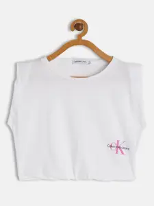 Calvin Klein Jeans White Pure Cotton Extended Sleeves Boxy Crop Top